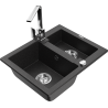 Mexen Carlos granite sink 1.5-bowl with Rita kitchen tap, black/silver metallic - 6518-73-670300-00