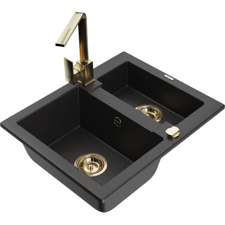 Mexen Carlos 1.5-bowl granite sink with Rita kitchen faucet, black/silver metallic - 6518-73-670300-50