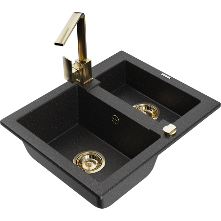 Mexen Carlos 1.5-bowl Granite Sink with Rita Kitchen Tap, Black/Silver Metallic - 6518-73-670300-50