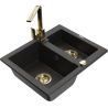 Mexen Carlos 1.5-bowl granite sink with Rita kitchen faucet, black/silver metallic - 6518-73-670300-50