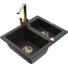 Mexen Carlos granite sink 1.5-bowl with Rita kitchen faucet, black/silver metallic - 6518-73-670300-50