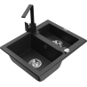 Mexen Carlos 1.5-bowl granite sink with Rita kitchen faucet, black/silver metallic - 6518-73-670300-70