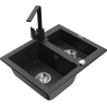 Mexen Carlos granite sink 1.5-bowl with kitchen faucet Rita, black/silver metallic - 6518-73-670300-70
