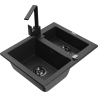 Mexen Carlos 1,5-compartment granite sink with a kitchen mixer tap Rita, Black/Silver metallic - 6518-73-670300-70-B