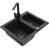 Mexen Carlos granite kitchen sink 1.5-bowl with Rita kitchen faucet, black/silver metallic - 6518-73-670300-70-B