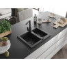 Mexen Carlos granite kitchen sink 1.5-bowl with Rita kitchen faucet, black/silver metallic - 6518-73-670300-70-B