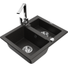 Mexen Carlos 1,5-compartment granite sink with a kitchen mixer tap Rita, Black/Gold metallic - 6518-75-670300-00