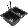 Mexen Carlos granite sink 1.5-bowl with Rita kitchen faucet, black/golden metallic - 6518-75-670300-00