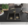 Mexen Carlos 1.5-bowl granite sink with Rita kitchen faucet, black/gold metallic - 6518-75-670300-50