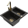 Mexen Carlos 1,5-compartment granite sink with a kitchen mixer tap Rita, Black/Gold metallic - 6518-75-670300-50