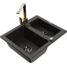 Mexen Carlos 1.5-bowl granite sink with Rita kitchen faucet, black/gold metallic - 6518-75-670300-50-B
