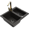 Mexen Carlos granite sink 1.5-bowl with Rita kitchen faucet, black/gold metallic - 6518-75-670300-50-B