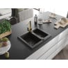 Mexen Carlos granite sink 1.5-bowl with Rita kitchen faucet, black/gold metallic - 6518-75-670300-50-B