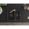 Mexen Carlos granite sink 1.5-bowl with Rita kitchen tap, black/gold metallic - 6518-75-670300-50-B
