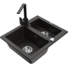 Mexen Carlos 1.5-bowl granite sink with Rita kitchen tap, black/golden metallic - 6518-75-670300-70