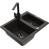 Mexen Carlos 1,5-compartment granite sink with a kitchen mixer tap Rita, Black/Gold metallic - 6518-75-670300-70-B