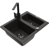 Mexen Carlos granite sink 1.5-bowl with Rita kitchen tap, black/gold metallic - 6518-75-670300-70-B