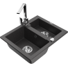 Mexen Carlos granite kitchen sink 1.5-bowl with Rita kitchen faucet, black speckled - 6518-76-670300-00