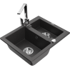 Mexen Carlos granite sink 1.5-bowl with kitchen faucet Rita, black speckled - 6518-76-670300-00