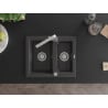 Mexen Carlos granite kitchen sink 1.5-bowl with Rita kitchen faucet, black speckled - 6518-76-670300-00