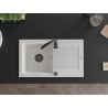Mexen Pablo 1-compartment granite sink with a drip tray and kitchen mixer tap Telma, White - 6510-20-670200-70