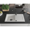 Mexen Pablo 1-bowl granite sink with drainer and Telma kitchen faucet, white - 6510-20-670200-70