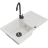 Mexen Pablo 1-bowl granite sink with drainer and Telma kitchen faucet, white - 6510-20-670200-70