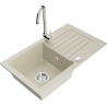 Mexen Pablo granite 1-bowl kitchen sink with drainer and Telma kitchen faucet, beige - 6510-69-670200-00