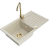 Mexen Pablo granite sink 1-bowl with drainer and Telma kitchen faucet, beige - 6510-69-670200-50