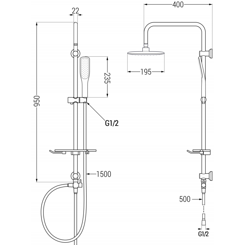 Mexen T49 Shower Column, Black/Gold - 798494993-75