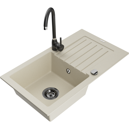 Mexen Pablo granite sink 1-bowl with drainer and Telma kitchen tap, beige - 6510-69-670200-70