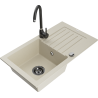 Mexen Pablo granite sink 1-bowl with drainer and Telma kitchen faucet, beige - 6510-69-670200-70