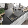Mexen Pablo 1-bowl granite sink with drainer and Telma kitchen tap, grey - 6510-71-670200-50