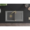 Mexen Pablo granite sink 1-bowl with drainer and kitchen faucet Telma, gray - 6510-71-670200-50