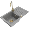 Mexen Pablo 1-bowl granite sink with drainer and Telma kitchen tap, grey - 6510-71-670200-50