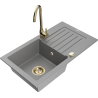 Mexen Pablo granite sink 1-bowl with drainer and kitchen faucet Telma, gray - 6510-71-670200-50