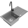 Mexen Pablo 1-bowl granite sink with drainer and Telma kitchen tap, grey - 6510-71-670200-70