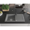 Mexen Pablo granite 1-bowl kitchen sink with drainer and Telma faucet, gray - 6510-71-670200-70