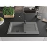 Mexen Pablo single bowl granite sink with drainer and Telma kitchen faucet, gray - 6510-71-670200-70-B