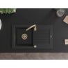 Mexen Pablo granite sink 1-bowl with drainer and Telma kitchen tap, black/silver - 6510-73-670200-50