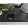 Mexen Pablo granite sink 1-bowl with drainer and Telma kitchen tap, black/silver - 6510-73-670200-50