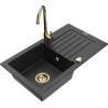 Mexen Pablo 1-bowl granite sink with drainer and Telma kitchen faucet, black/silver - 6510-73-670200-50