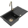 Mexen Pablo granite kitchen sink 1-chamber with drainer and Telma faucet, black/silver - 6510-73-670200-50