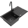Mexen Pablo 1-bowl granite sink with drainer and Telma kitchen faucet, black/silver - 6510-73-670200-70-B