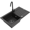 Mexen Pablo granite sink 1-bowl with drainer and Telma kitchen faucet, black/silver - 6510-73-670200-70-B