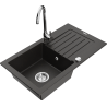 Mexen Pablo 1-bowl granite kitchen sink with drainer and Telma kitchen faucet, black/gold - 6510-75-670200-00