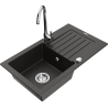 Mexen Pablo granite sink 1-bowl with drainer and Telma kitchen faucet, black/gold - 6510-75-670200-00