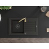 Mexen Pablo granite kitchen sink 1-bowl with drainer and Telma kitchen faucet, black/gold - 6510-75-670200-50-B