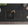 Mexen Pablo granite sink 1-bowl with drainer and Telma kitchen tap, black/gold - 6510-75-670200-50-B