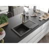 Mexen Pablo granite sink 1-bowl with drainer and Telma kitchen tap, black/gold - 6510-75-670200-50-B